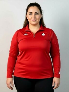 Adidas Team Canada Olympics Shirt 1/4 Zip Sweater Size XXL Red Top Vintage Sport